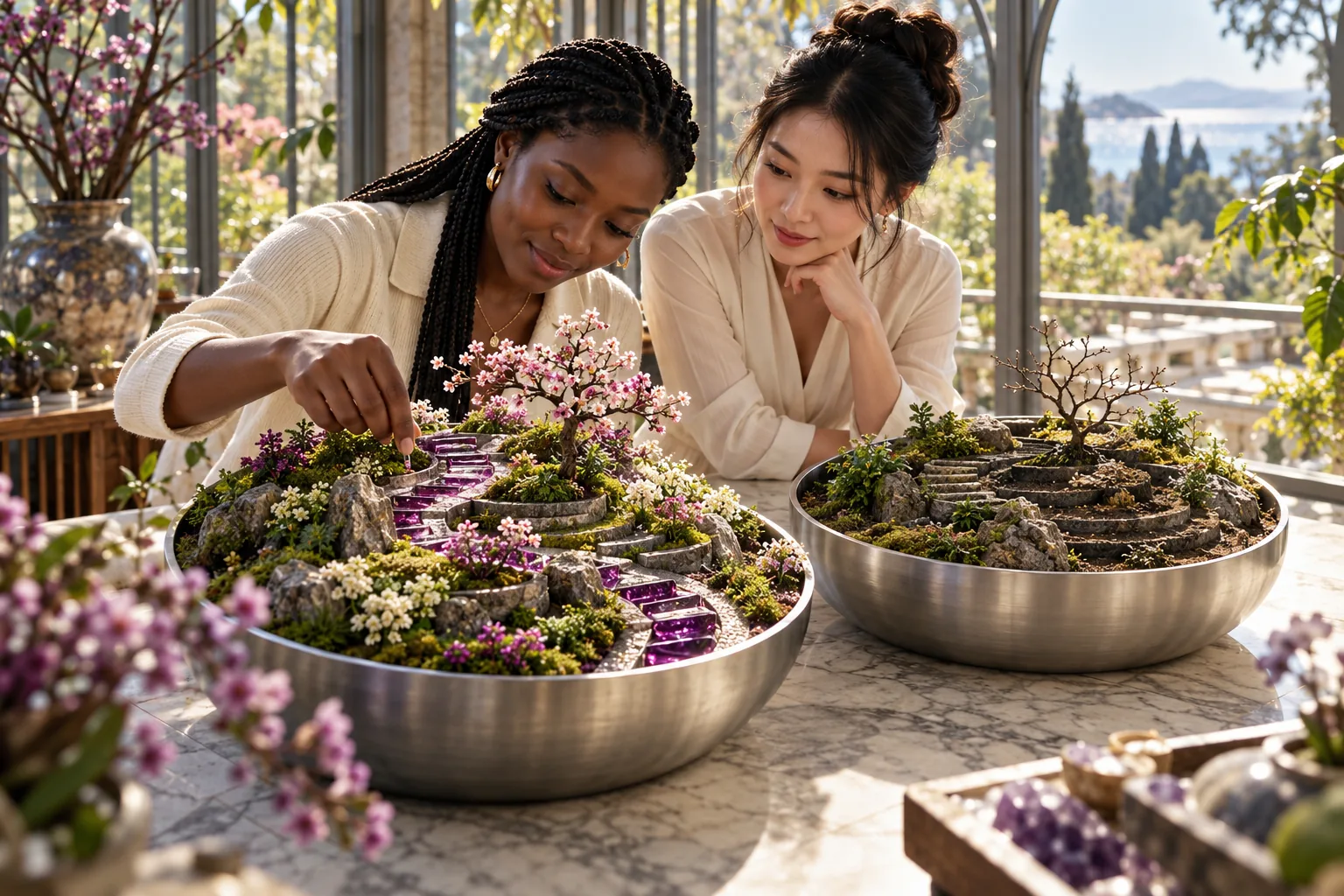 Two researchers compare a traced journey with a controlled garden experiment.