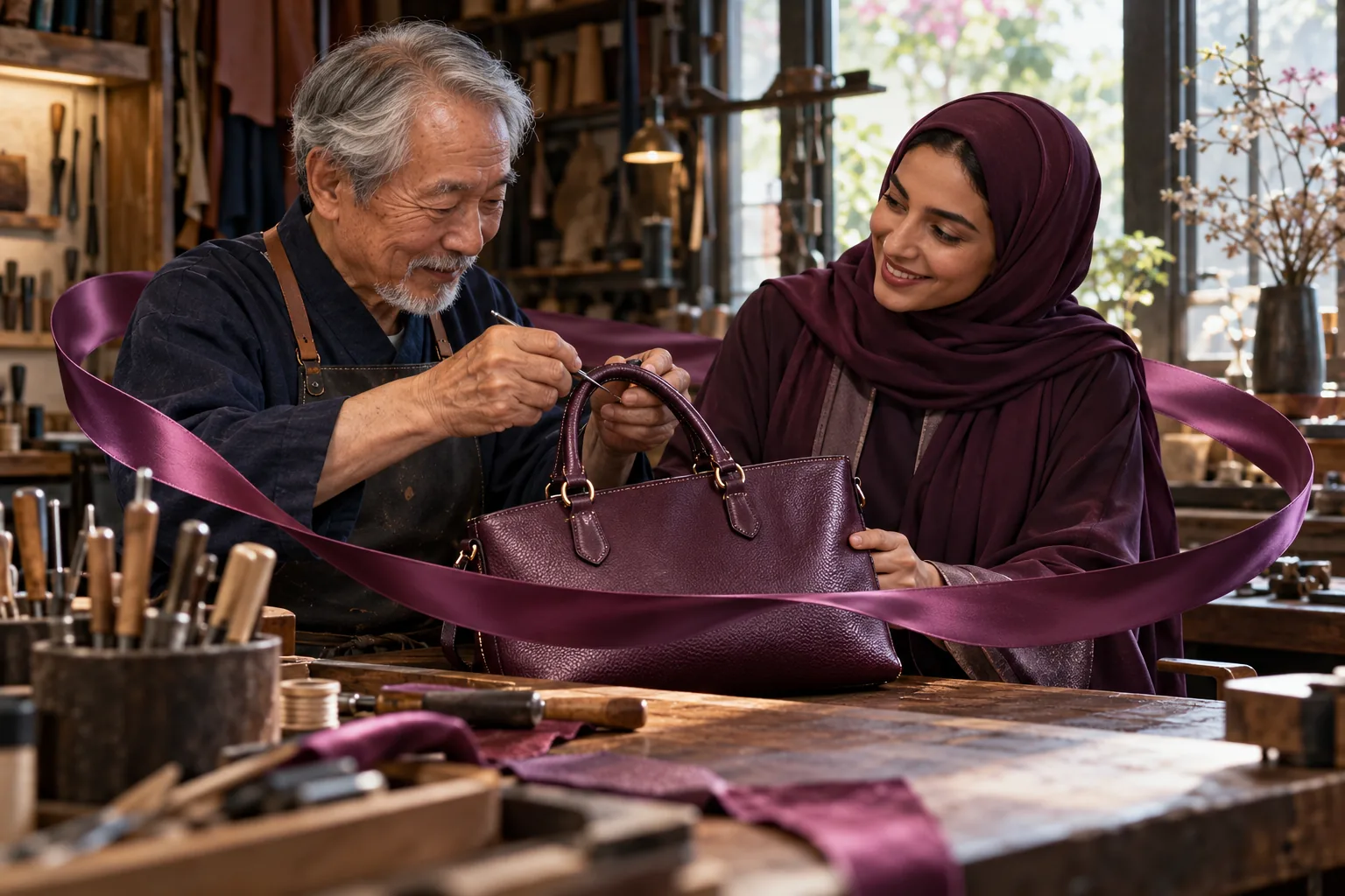 A repair specialist restores a customer's treasured bag.