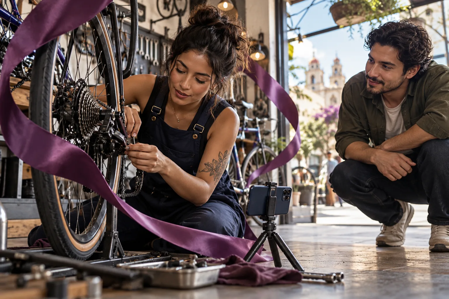 A bicycle mechanic records a concise, practical repair demonstration.